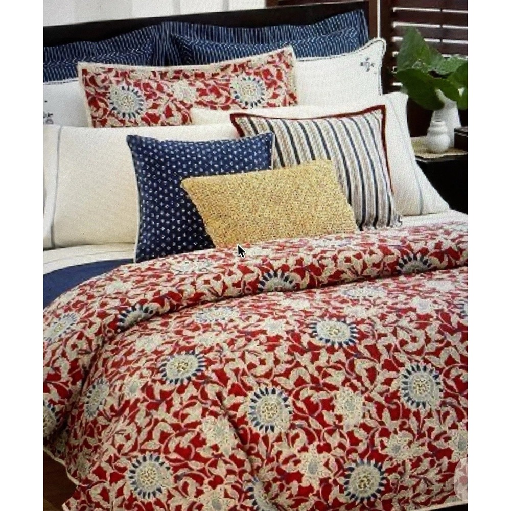 Ralph Lauren Vintage Comforter Cote d Azur F/Q Red Blue French Cottage Floral